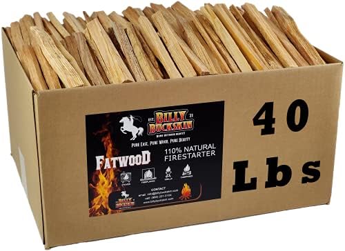 Billy Buckskin Co. 40 £. מקלות מתנע אש של Fatwood Fire | Starter Fire Easy & Safe | התחל אש עם רק 2 מקלות